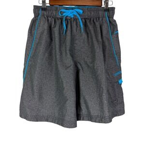 Speedo Men's Small Gray Blue Heathered Swim Trunks Cargo Pocket Mesh Lined